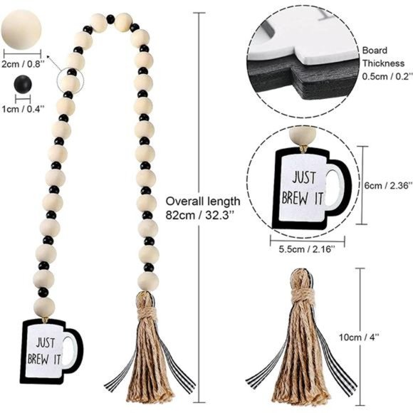 Coffee Bar Tiered Tray Decor Coffee Wood Bead Garland with Tassel Rustic Decor - Picture 5 of 6